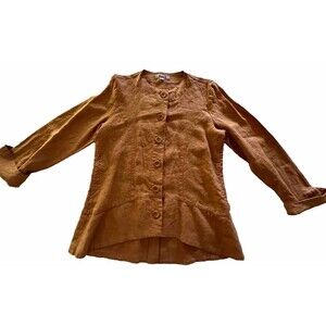 Flax Linen Rust Colored Button Down 3/4 Sleeve Shirt Women’s Size 4/6